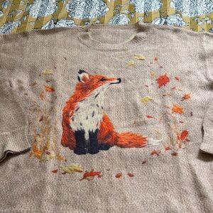 SHEIN Tan Sweater with Fox Design